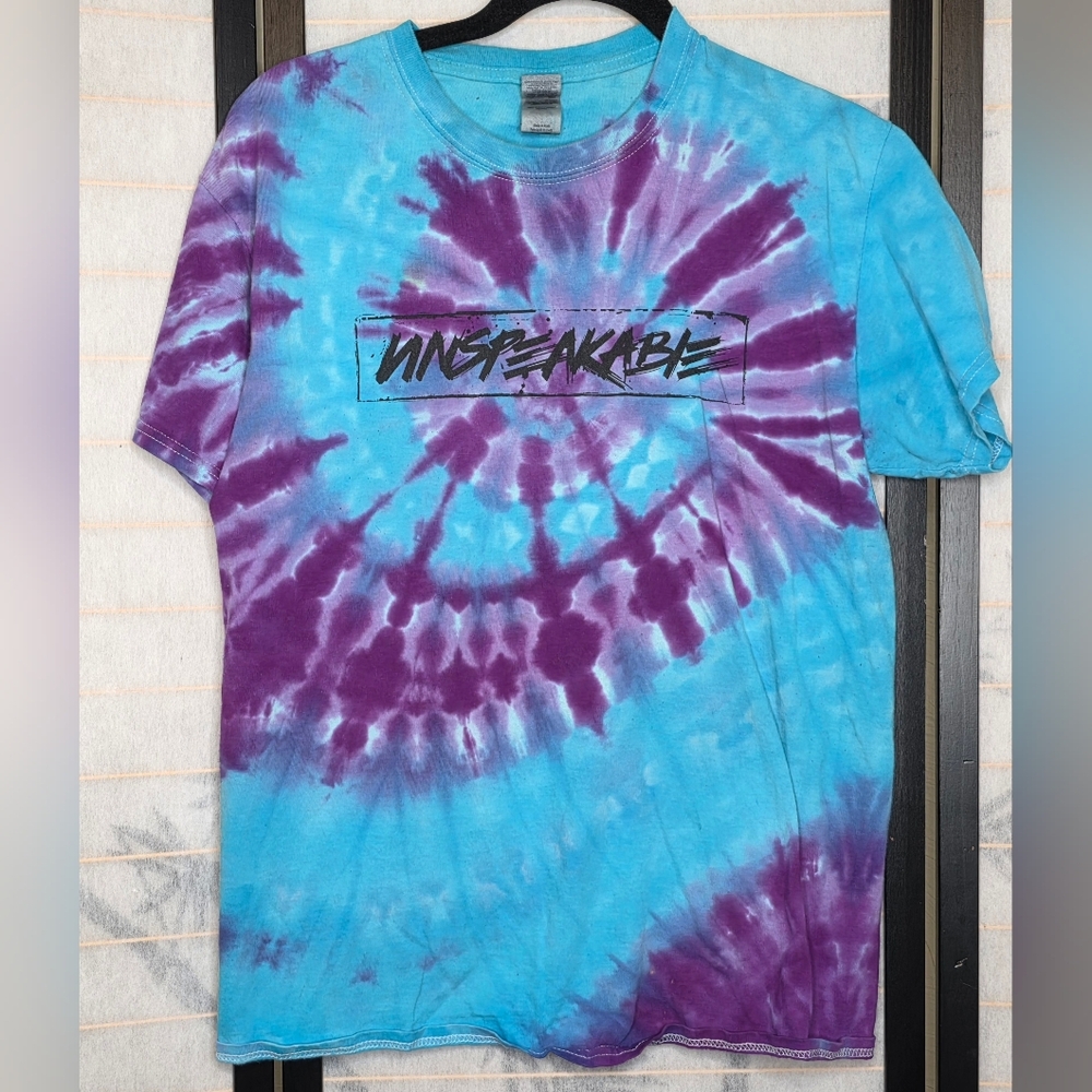 Gildan Men's Blue and Purple Tie-Dye Tee